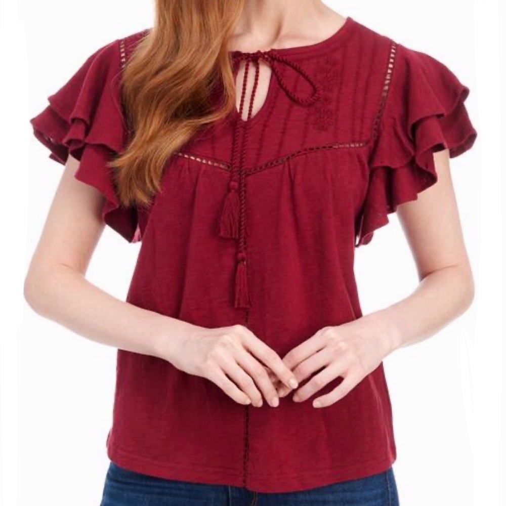 ROCKS & INDIGO Embroidered Tie Neck Top